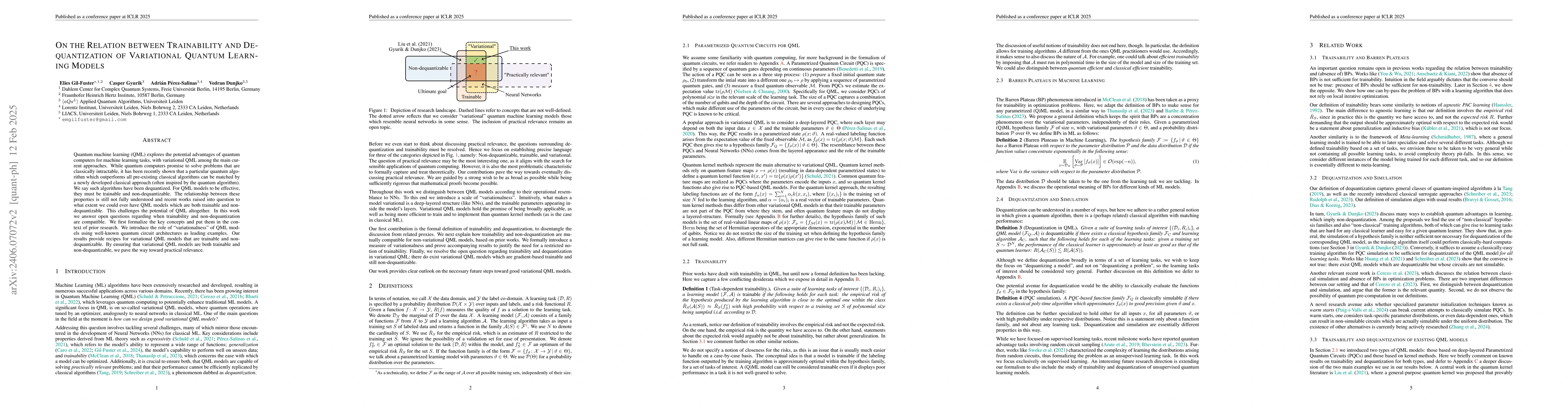 Thumbnail for On the relation between trainability and dequantization of variational
  quantum learning models