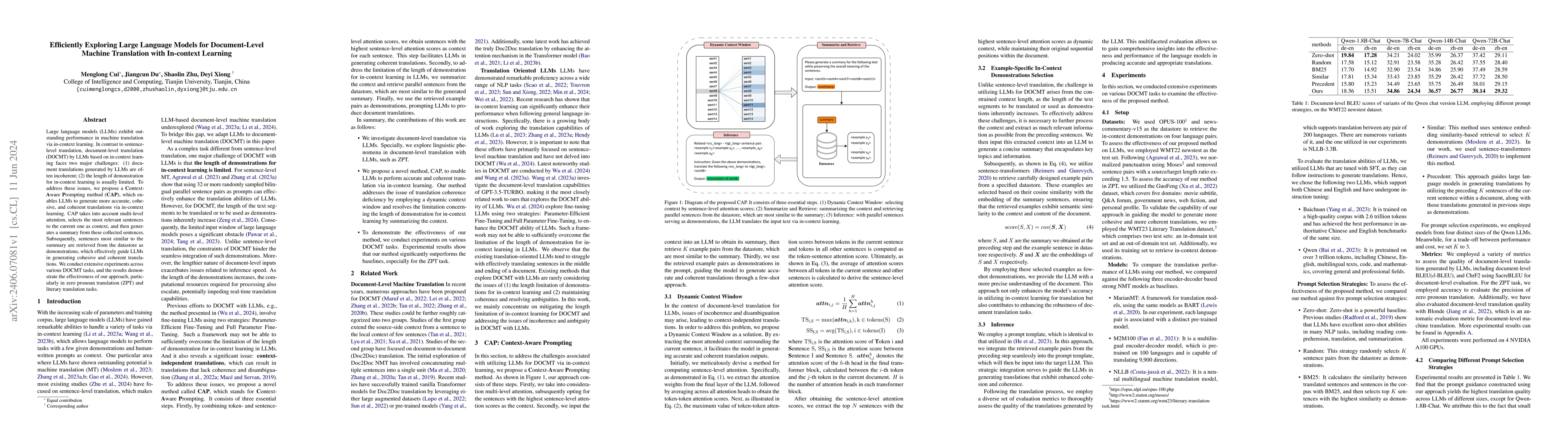 Thumbnail for Efficiently Exploring Large Language Models for Document-Level Machine
  Translation with In-context Learning