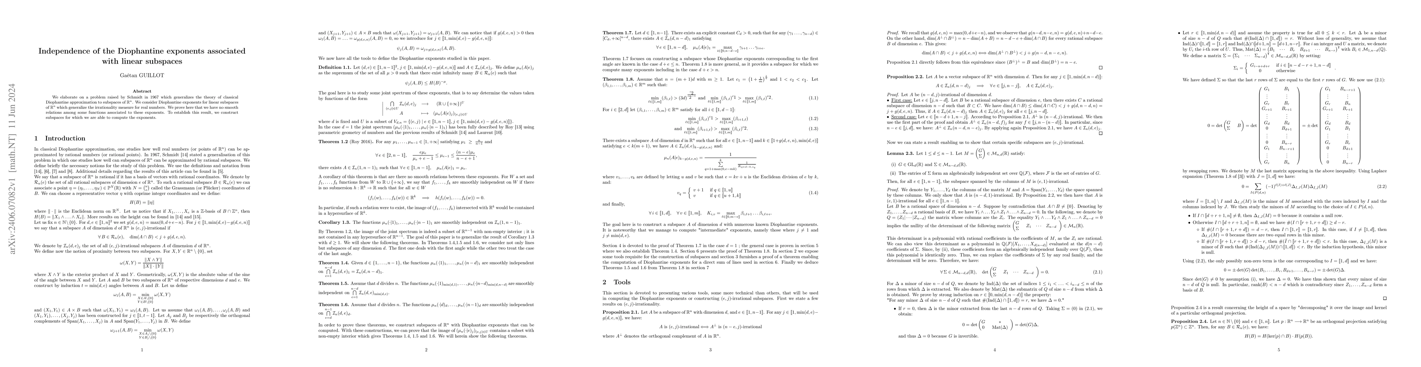 Thumbnail for Independence of the Diophantine exponents associated with linear
  subspaces