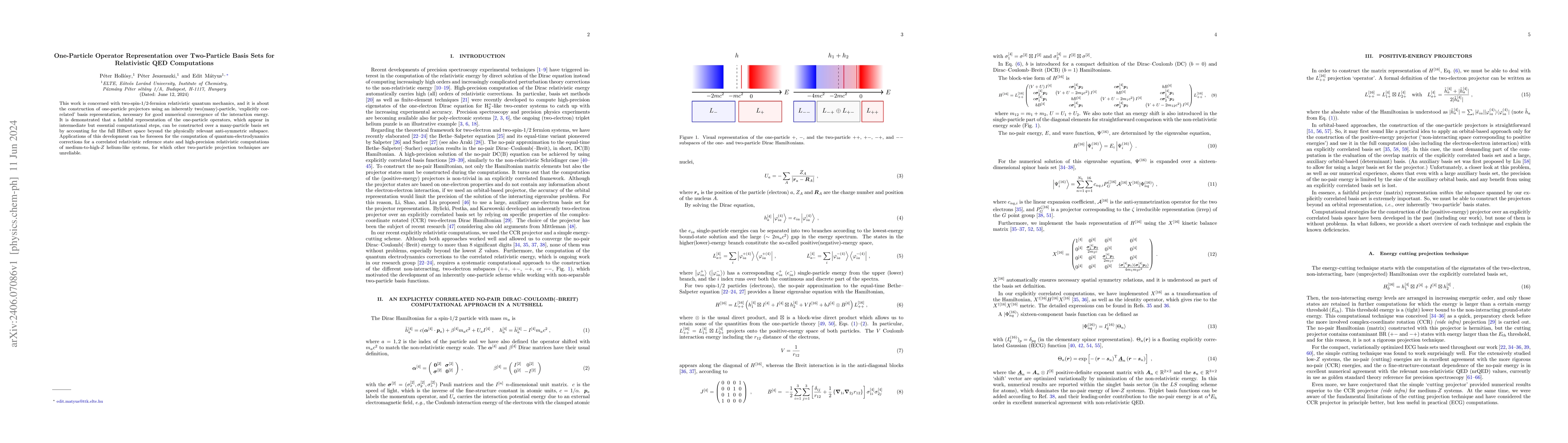 Thumbnail for One-particle operator representation over two-particle basis sets for
  relativistic QED computations