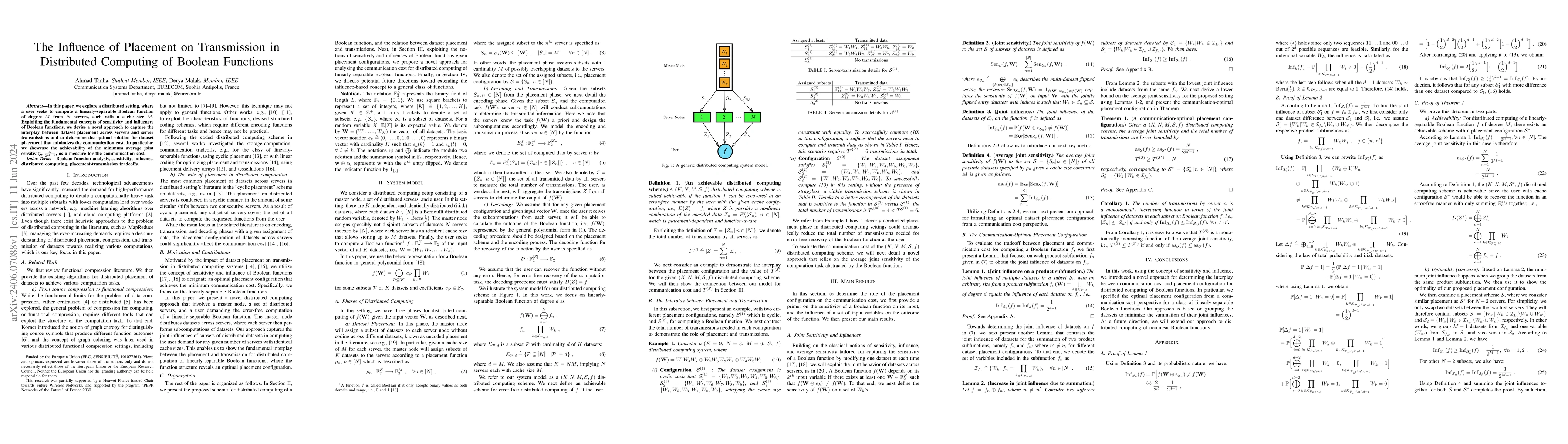 Thumbnail for The Influence of Placement on Transmission in Distributed Computing of
  Boolean Functions