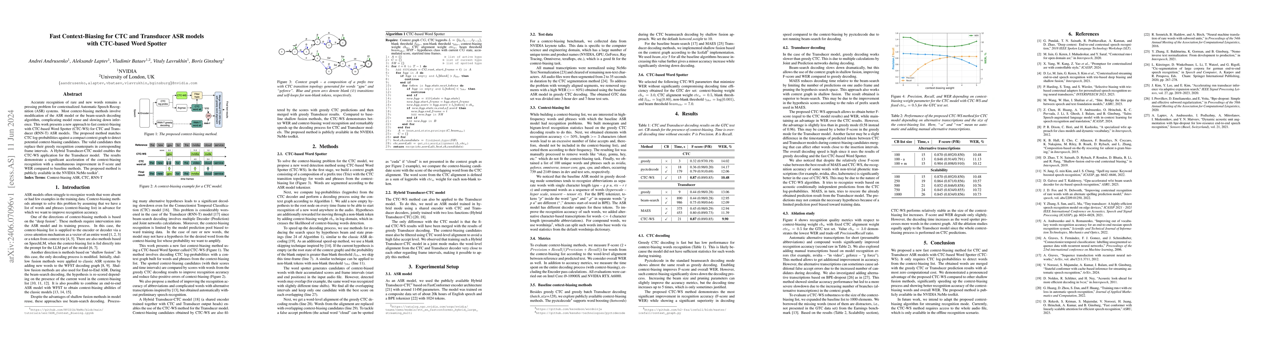 Thumbnail for Fast Context-Biasing for CTC and Transducer ASR models with CTC-based
  Word Spotter