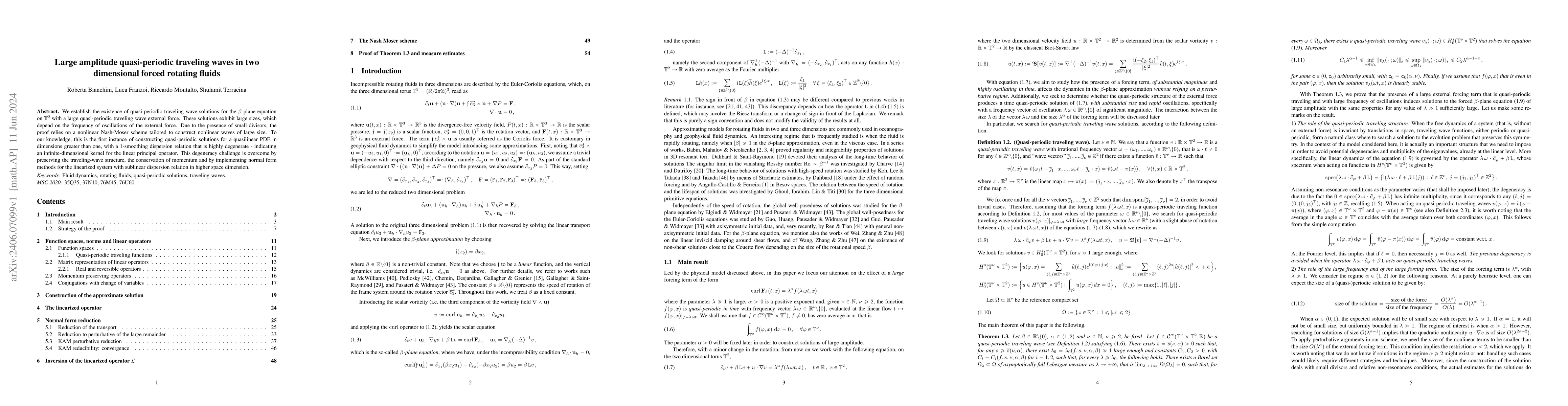 Thumbnail for Large amplitude quasi-periodic traveling waves in two dimensional forced
  rotating fluids