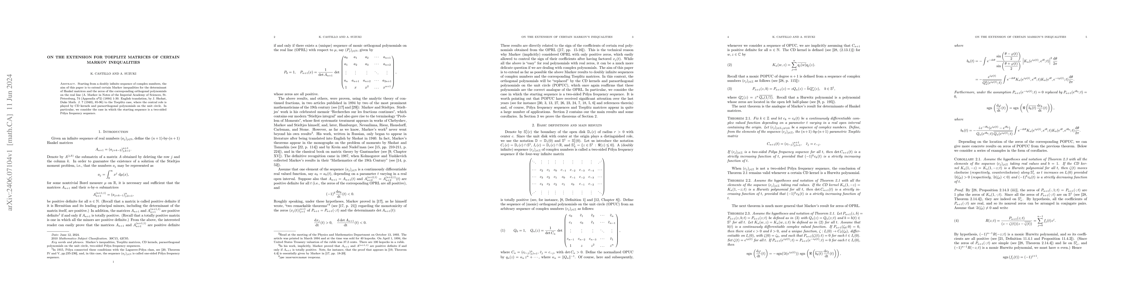 Thumbnail for On the extension for Toeplitz matrices of certain Markov inequalities