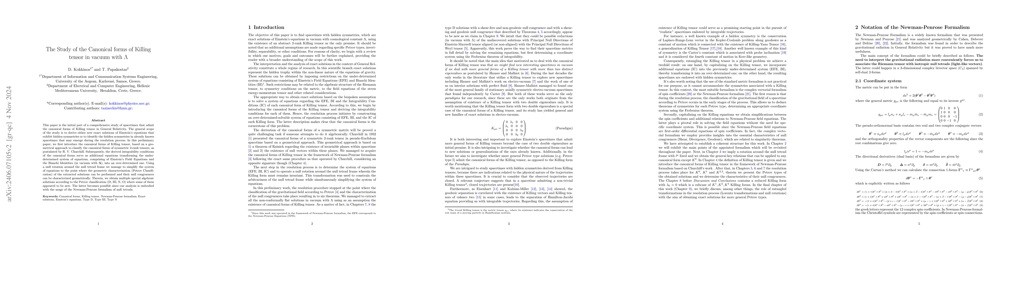 Thumbnail for The Study of the Canonical forms of Killing tensor in vacuum with
  {\Lambda}