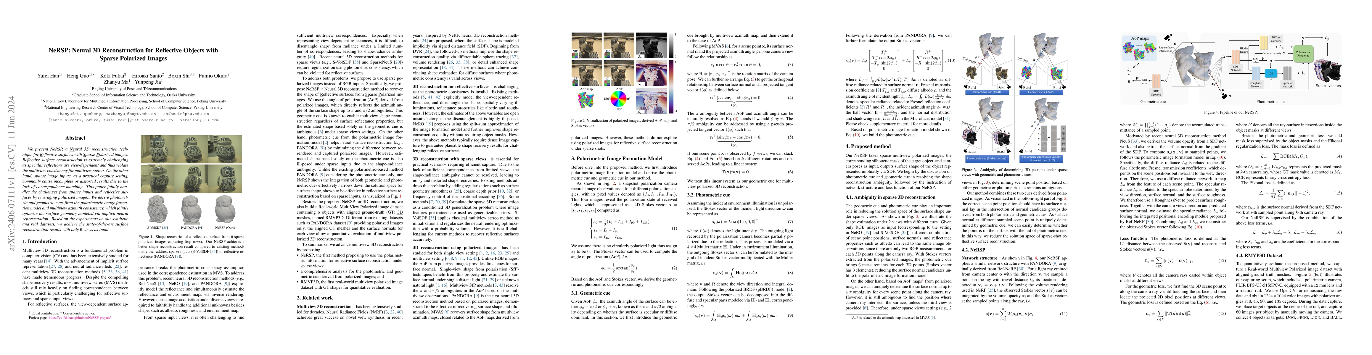 Thumbnail for NeRSP: Neural 3D Reconstruction for Reflective Objects with Sparse
  Polarized Images