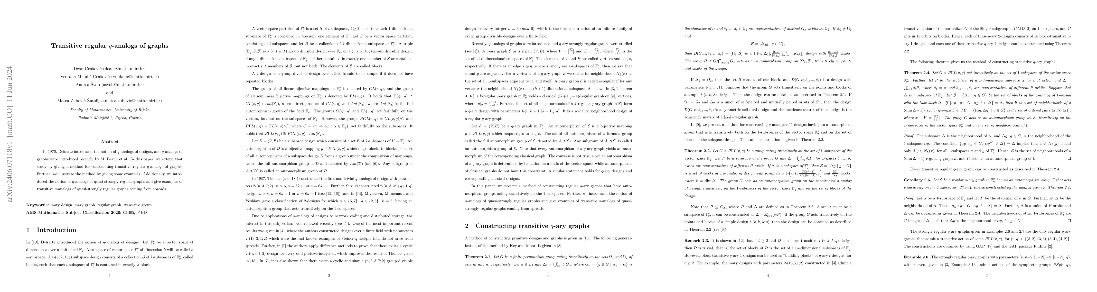 Thumbnail for Transitive regular $q$-analogs of graphs