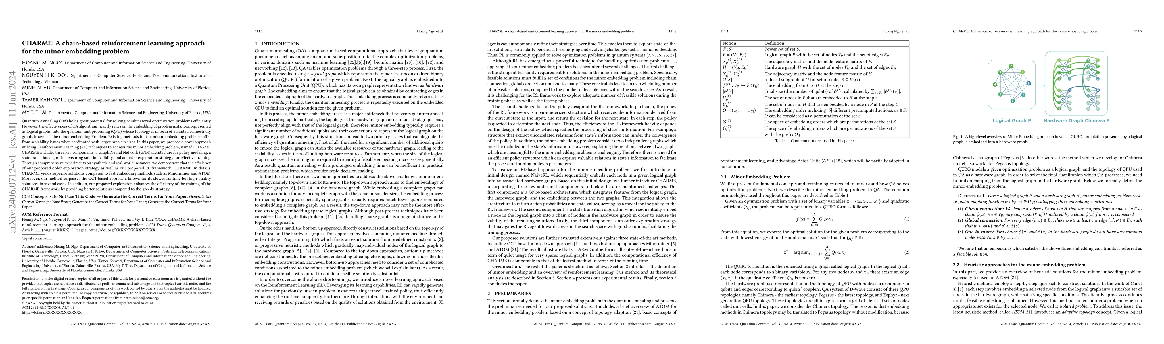 Thumbnail for CHARME: A chain-based reinforcement learning approach for the minor
  embedding problem