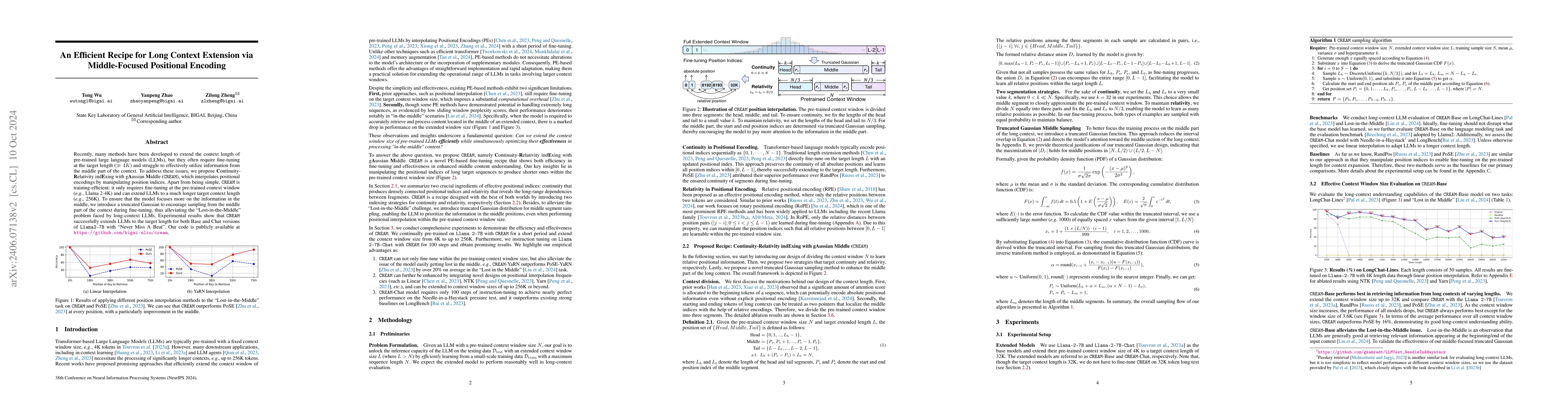 Thumbnail for Never Miss A Beat: An Efficient Recipe for Context Window Extension of
  Large Language Models with Consistent "Middle" Enhancement
