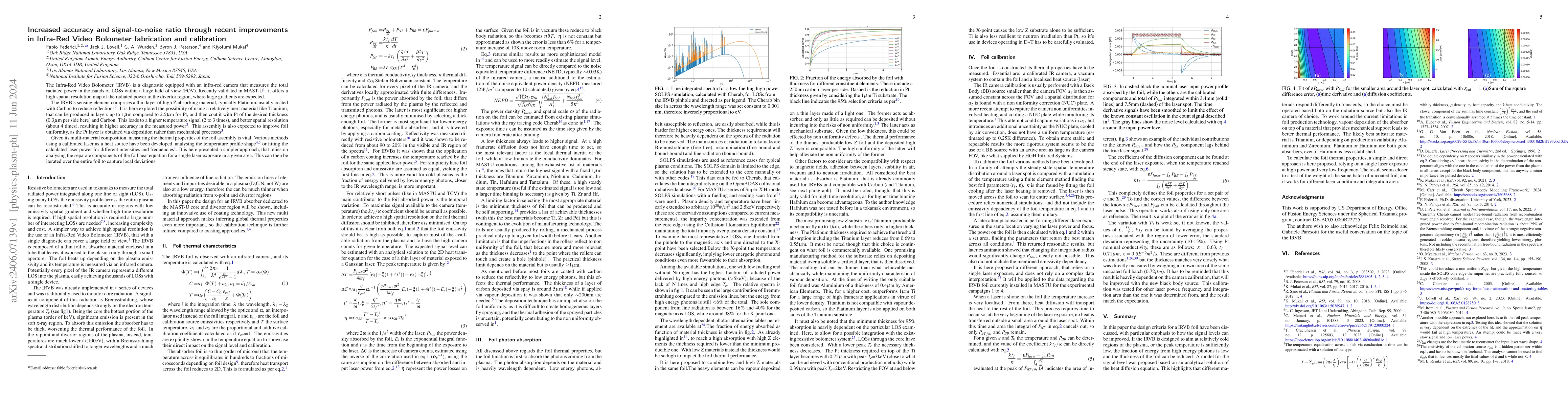 Thumbnail for Increased accuracy and signal-to-noise ratio through recent improvements
  in Infra-Red Video Bolometer fabrication and calibration