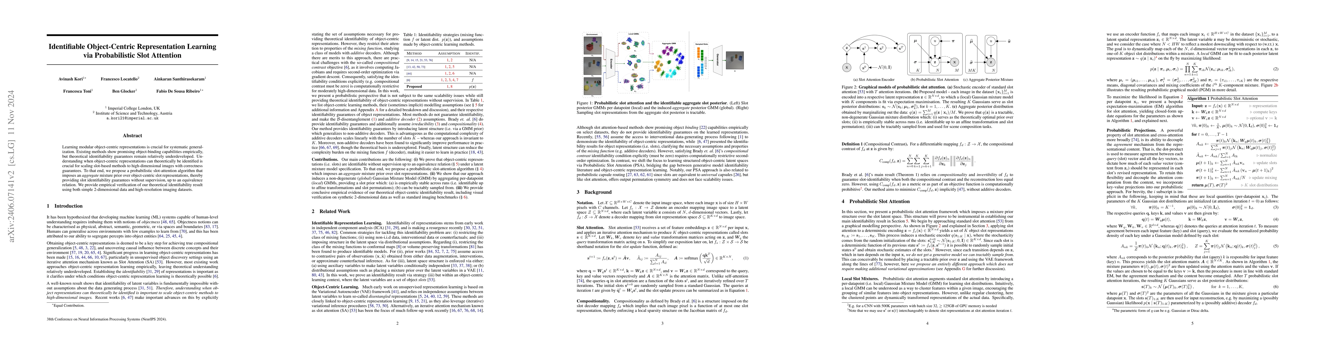 Thumbnail for Identifiable Object-Centric Representation Learning via Probabilistic
  Slot Attention