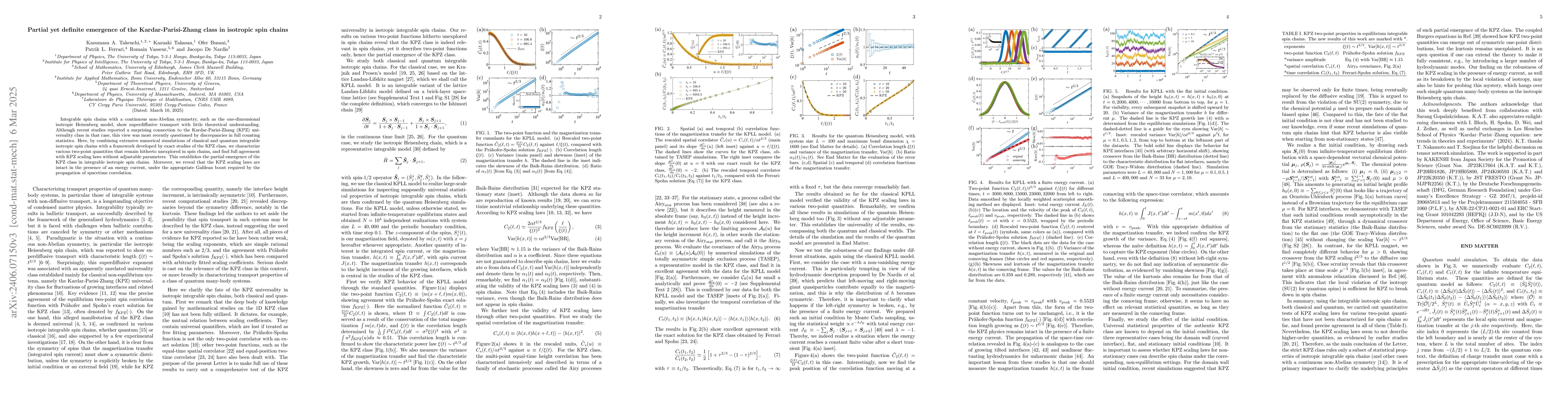 Thumbnail for Partial yet definite emergence of the Kardar-Parisi-Zhang class in
  isotropic spin chains
