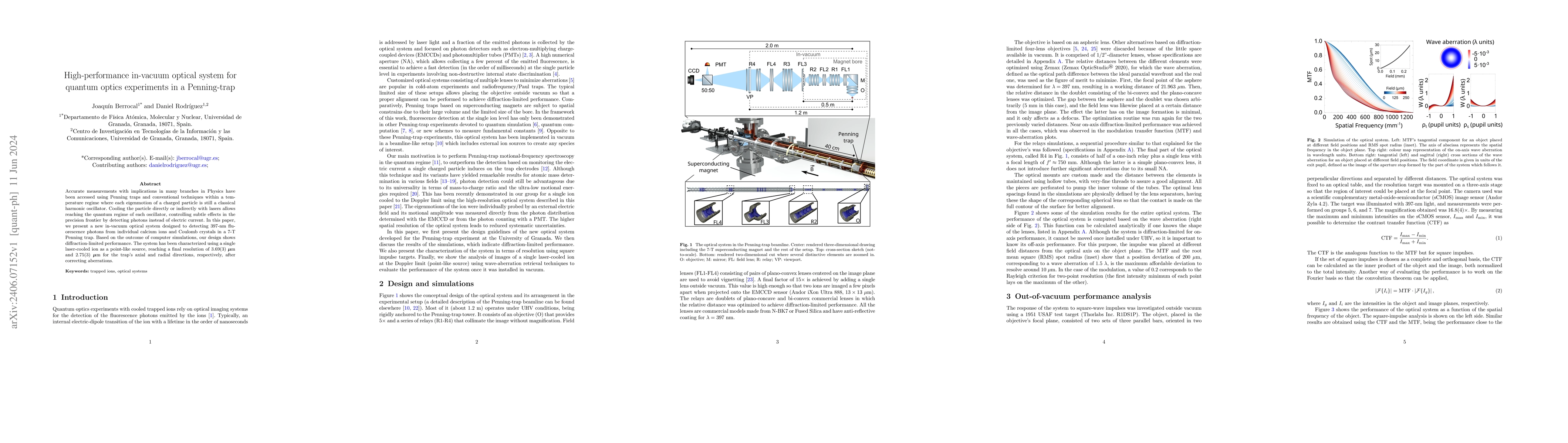 Thumbnail for High-performance in-vacuum optical system for quantum optics experiments
  in a Penning-trap
