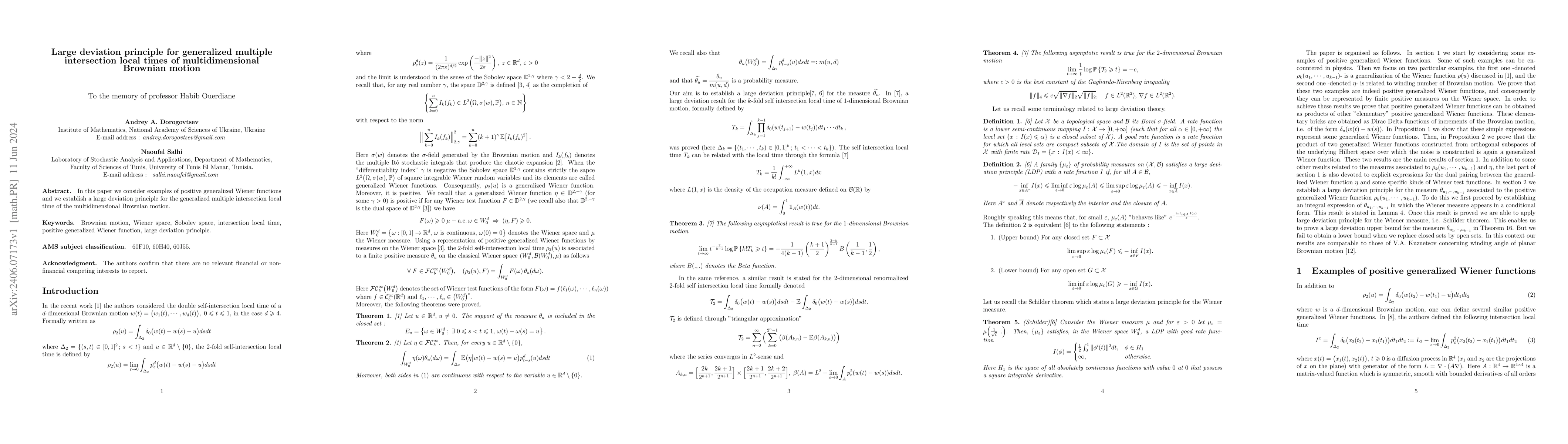 Thumbnail for Large deviation principle for generalized multiple intersection local
  times of multidimensional Brownian motion