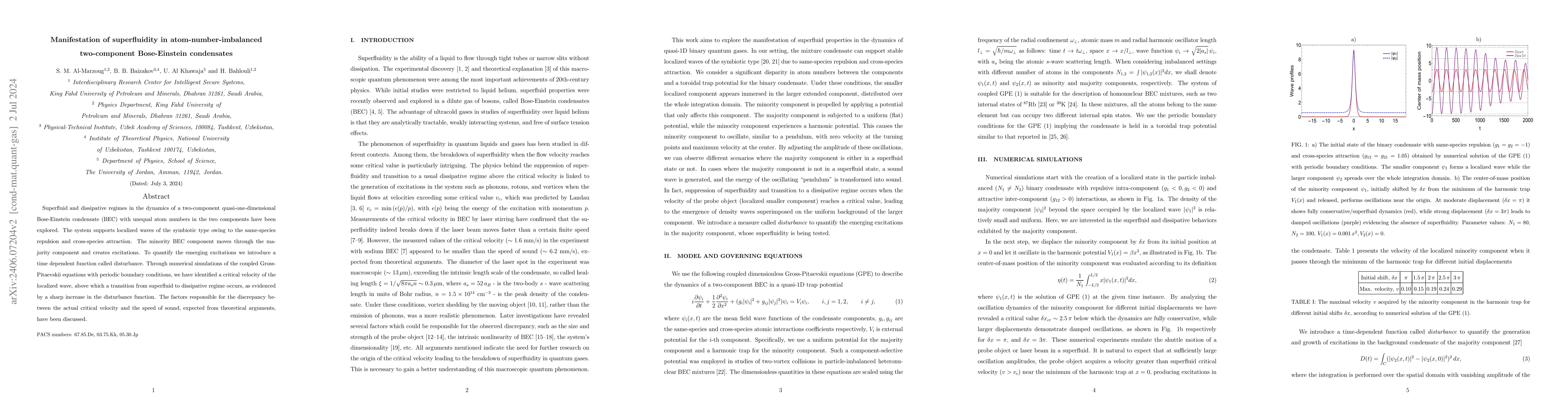 Thumbnail for Manifestation of superfluidity in atom-number-imbalanced two-component
  Bose-Einstein condensates