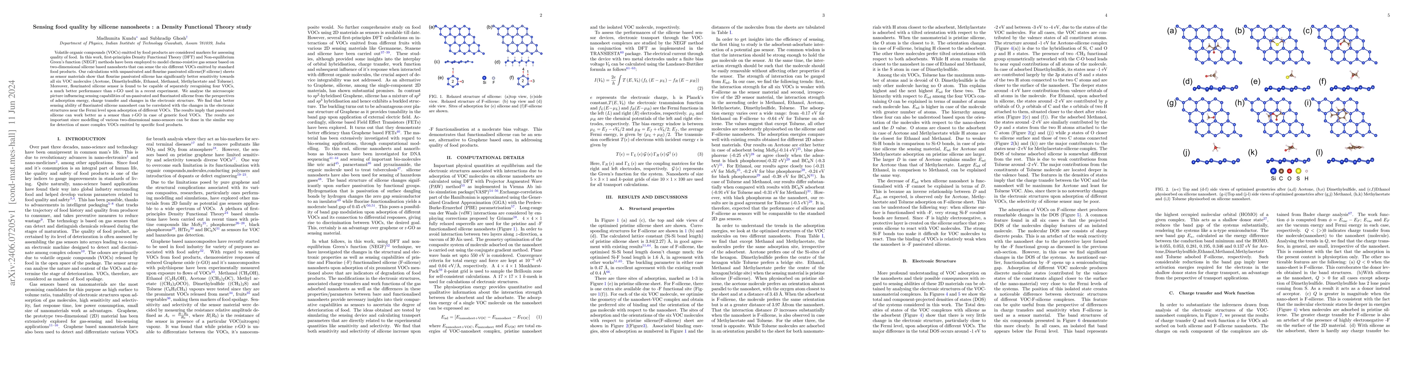 Thumbnail for Sensing food quality by silicene nanosheets : a Density Functional
  Theory study
