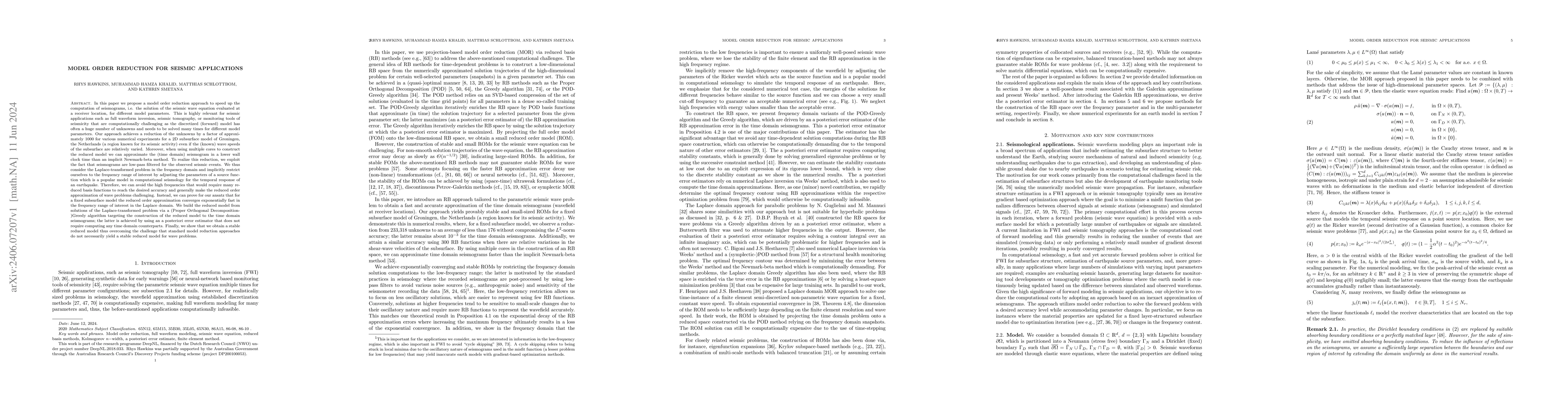 Thumbnail for Model order reduction for seismic applications