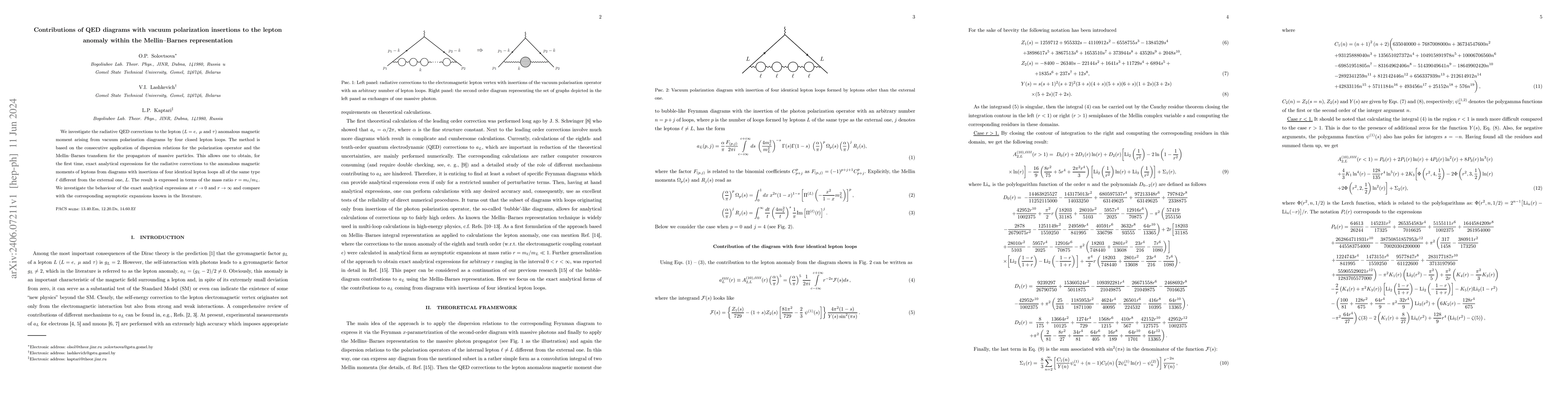 Thumbnail for Contributions of QED diagrams with vacuum polarization insertions to the
  lepton anomaly within the Mellin--Barnes representation
