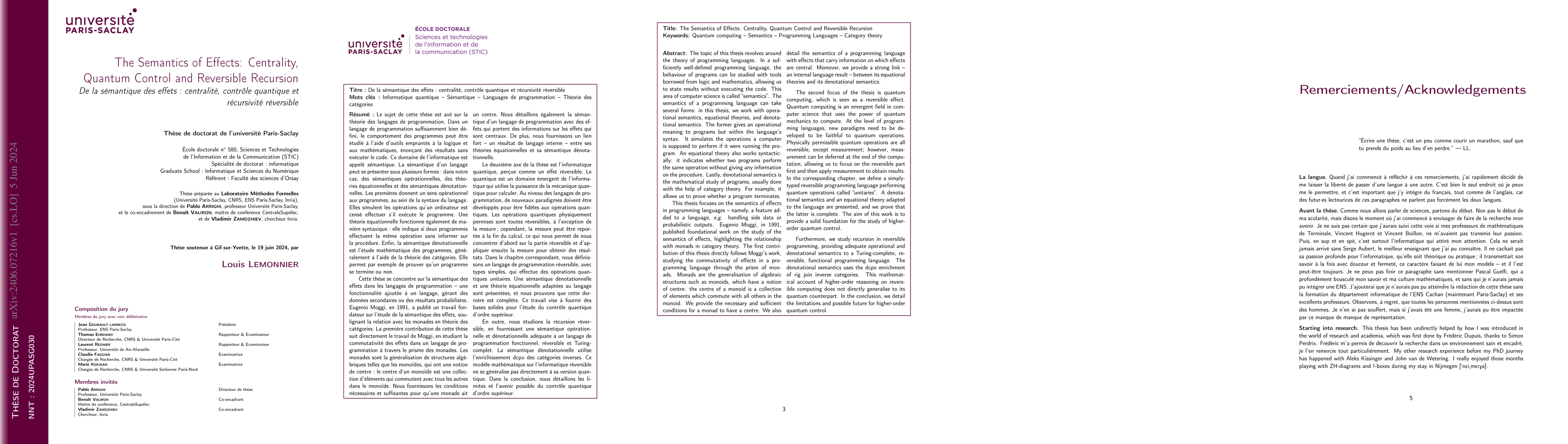 Thumbnail for The Semantics of Effects: Centrality, Quantum Control and Reversible
  Recursion