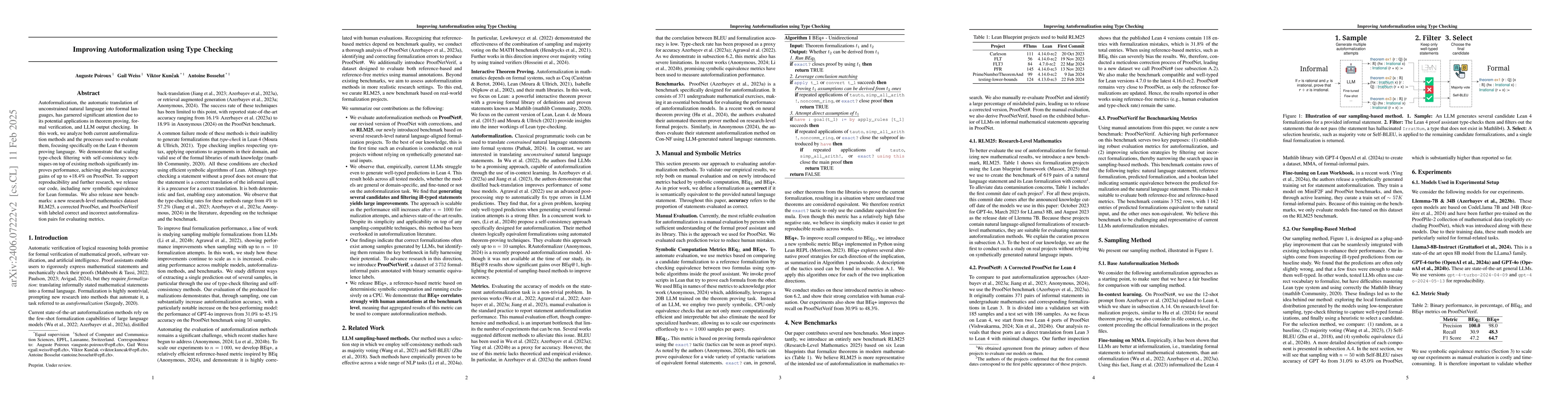 Thumbnail for Improving Autoformalization using Type Checking