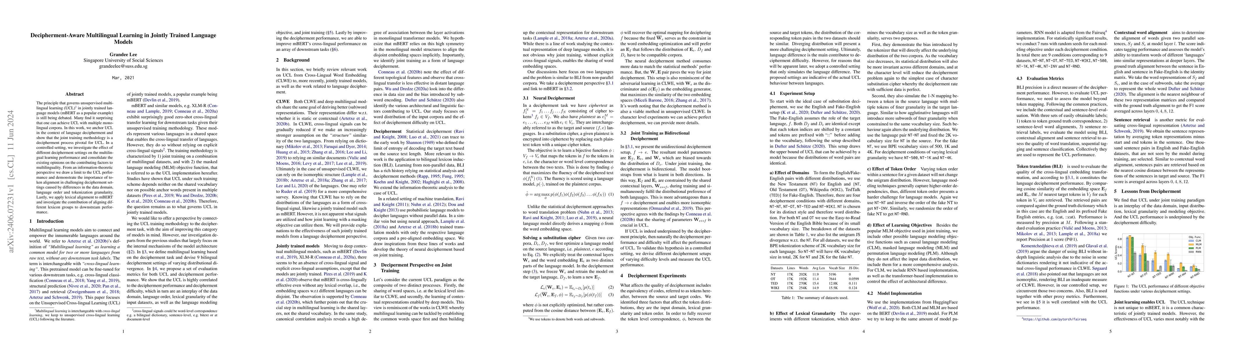 Thumbnail for Decipherment-Aware Multilingual Learning in Jointly Trained Language
  Models