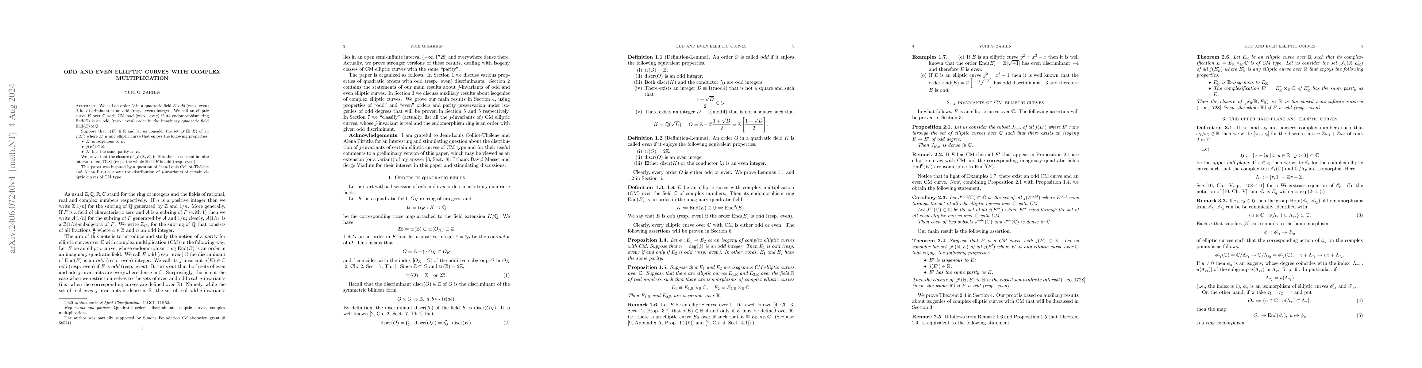 Thumbnail for Odd and Even Elliptic Curves with Complex Multiplication
