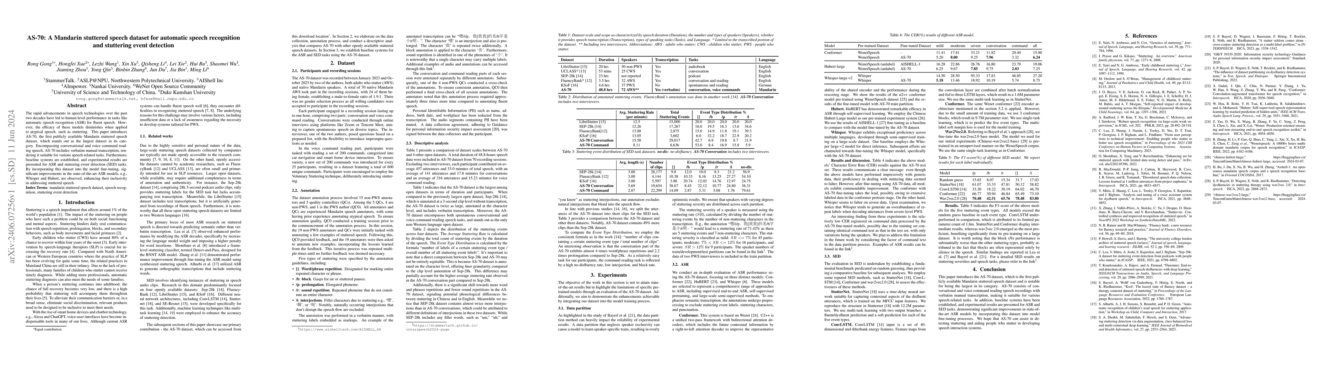Thumbnail for AS-70: A Mandarin stuttered speech dataset for automatic speech
  recognition and stuttering event detection