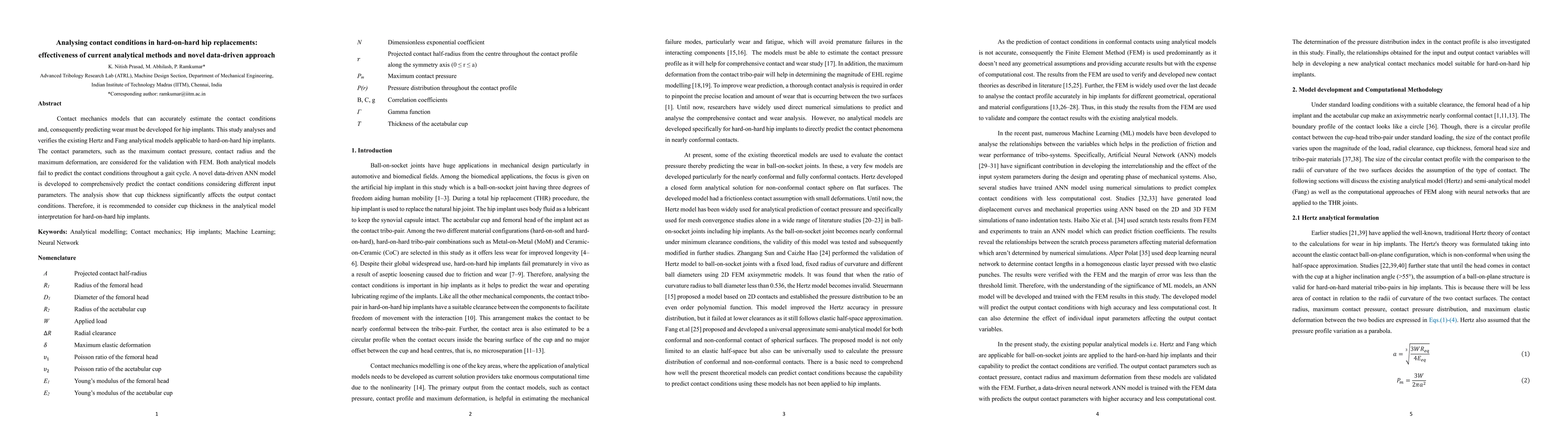 Thumbnail for Analysing contact conditions in hard-on-hard hip replacements:
  effectiveness of current analytical methods and novel data-driven approach