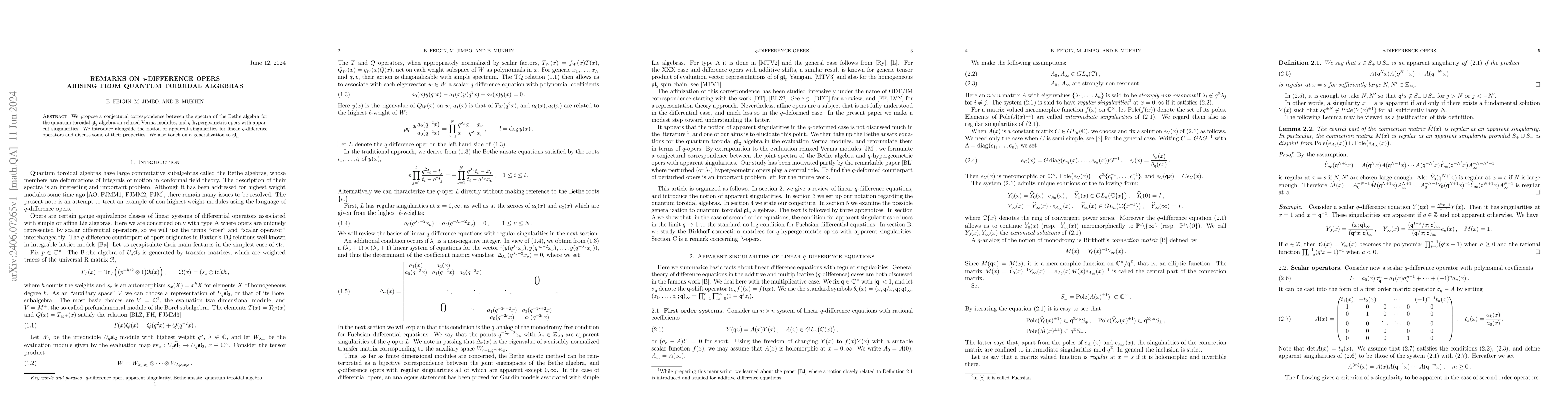 Thumbnail for Remarks on $q$-difference opers arising from quantum toroidal algebras