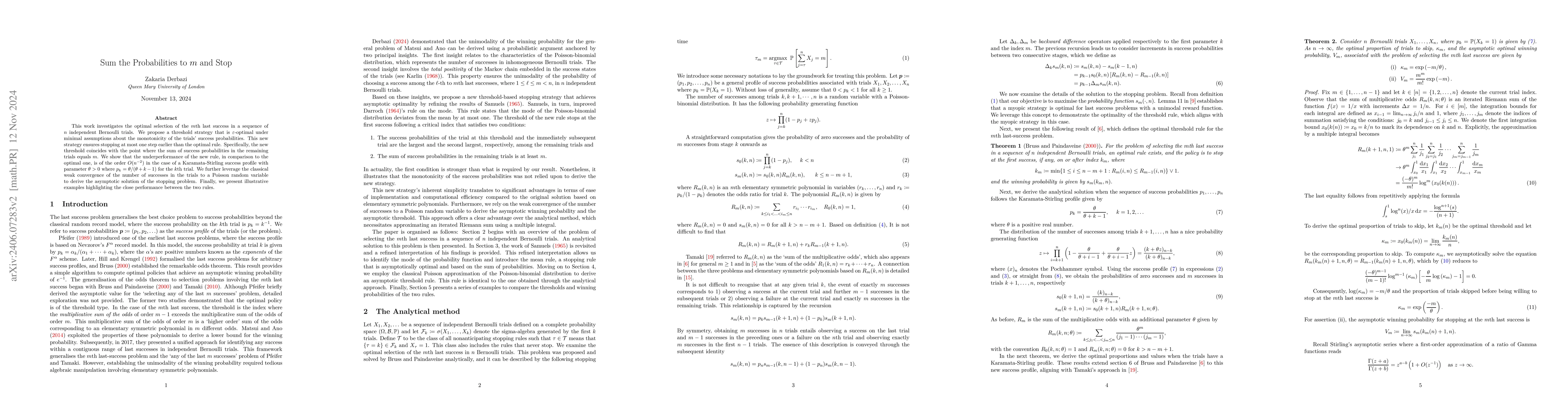 Thumbnail for Sum the Probabilities to $m$ and Stop