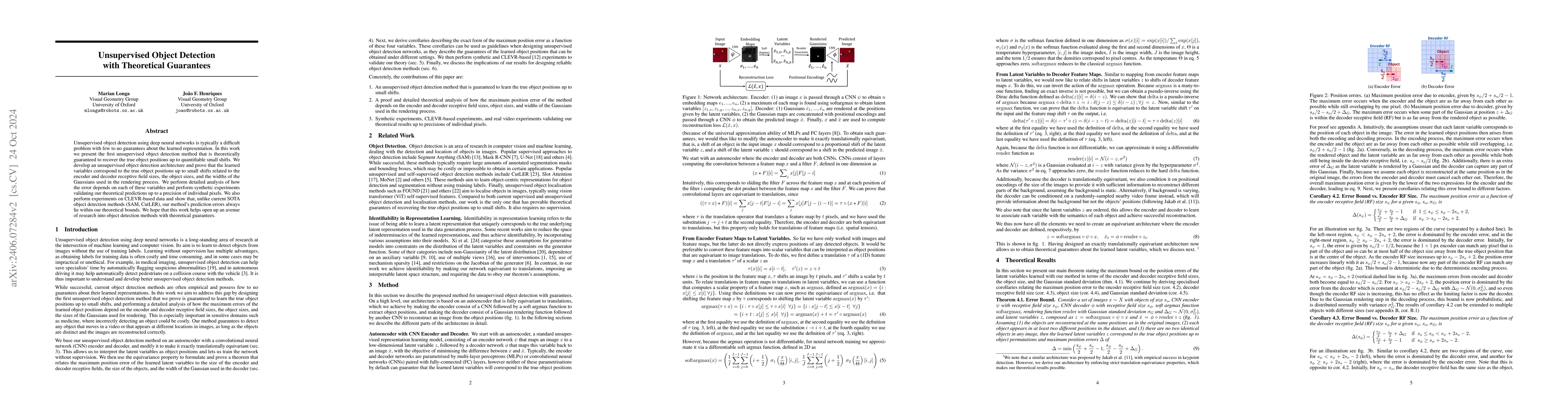 Thumbnail for Unsupervised Object Detection with Theoretical Guarantees