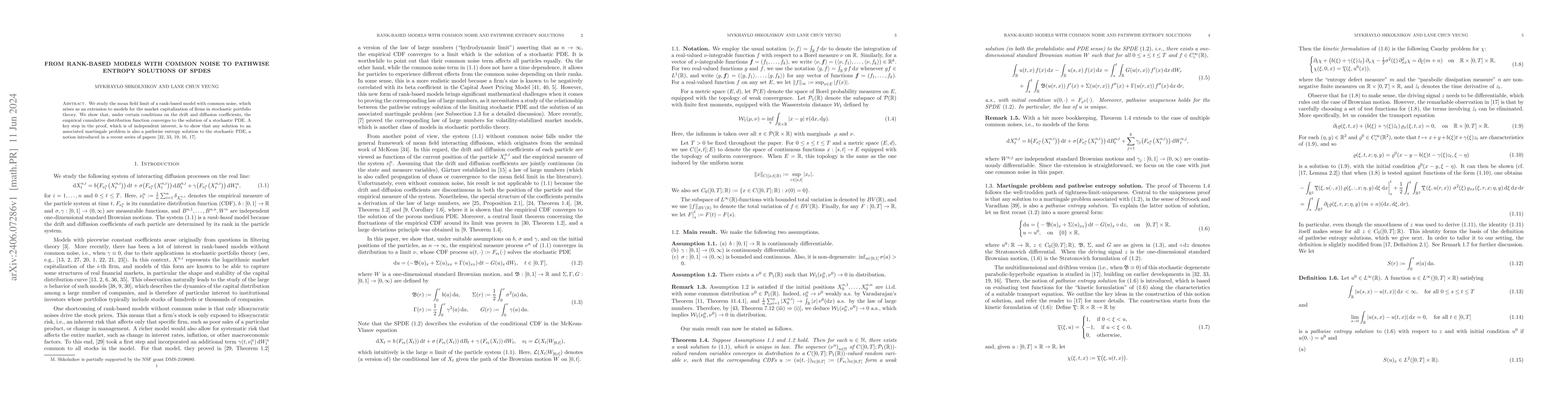 Thumbnail for From rank-based models with common noise to pathwise entropy solutions
  of SPDEs