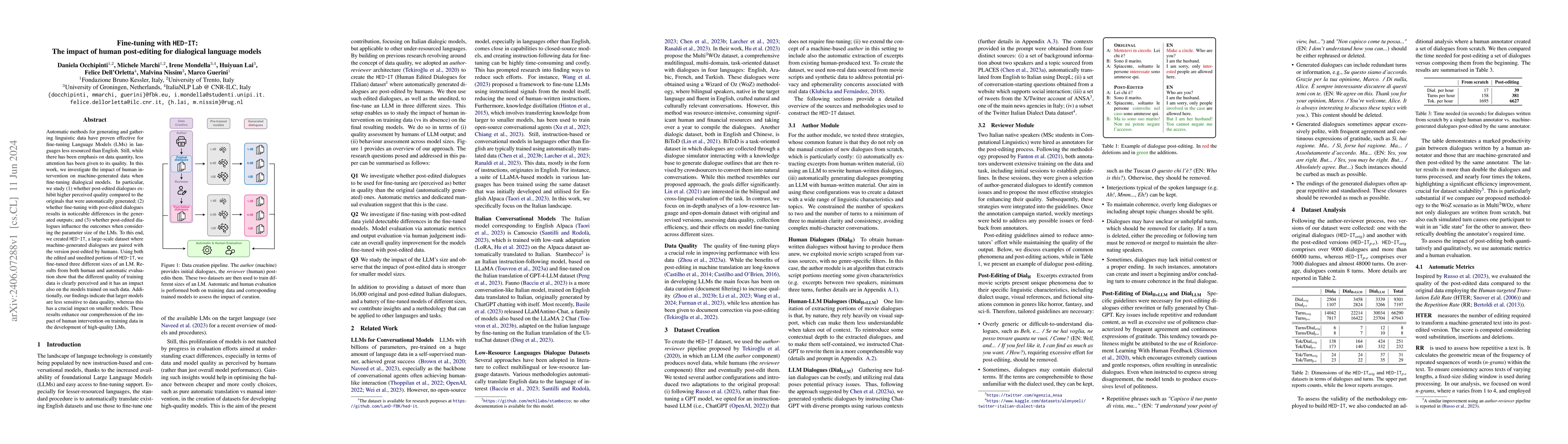 Thumbnail for Fine-tuning with HED-IT: The impact of human post-editing for dialogical
  language models