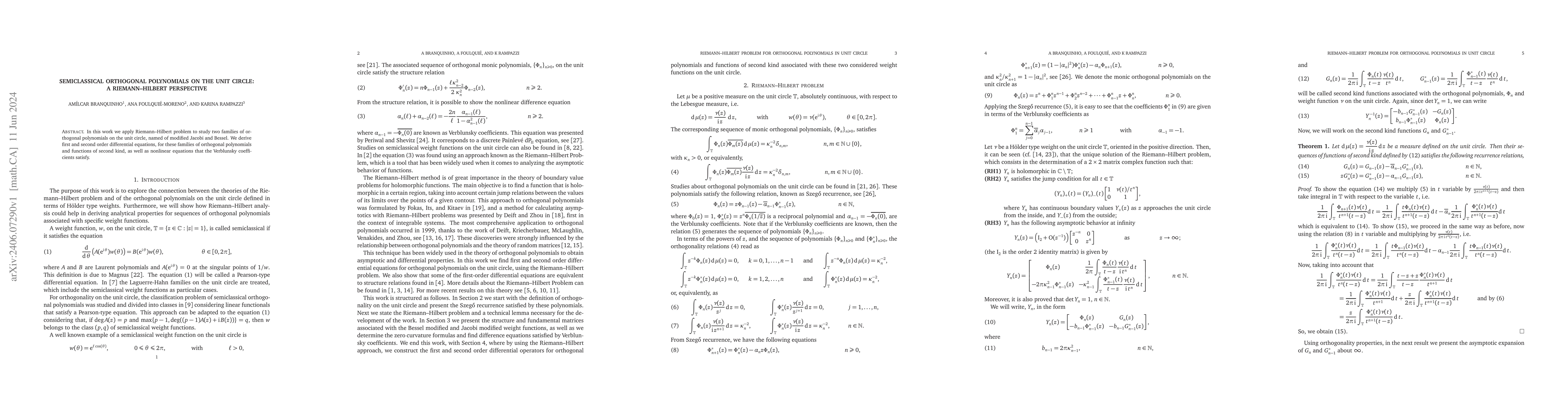 Thumbnail for Semiclassical orthogonal polynomials on the unit circle: A
  Riemann-Hilbert perspective