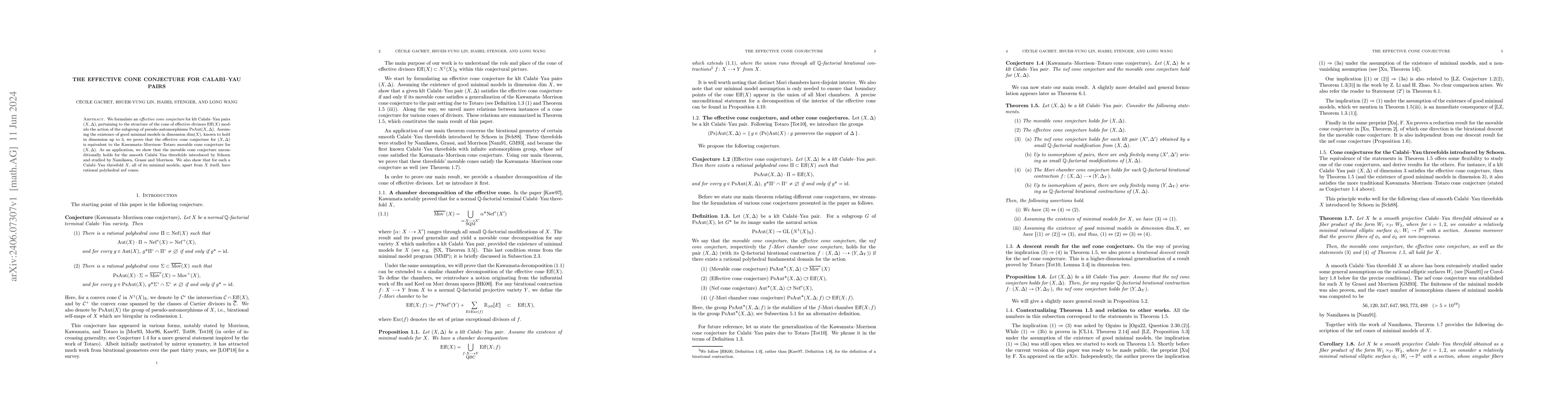 Thumbnail for The effective cone conjecture for Calabi--Yau pairs
