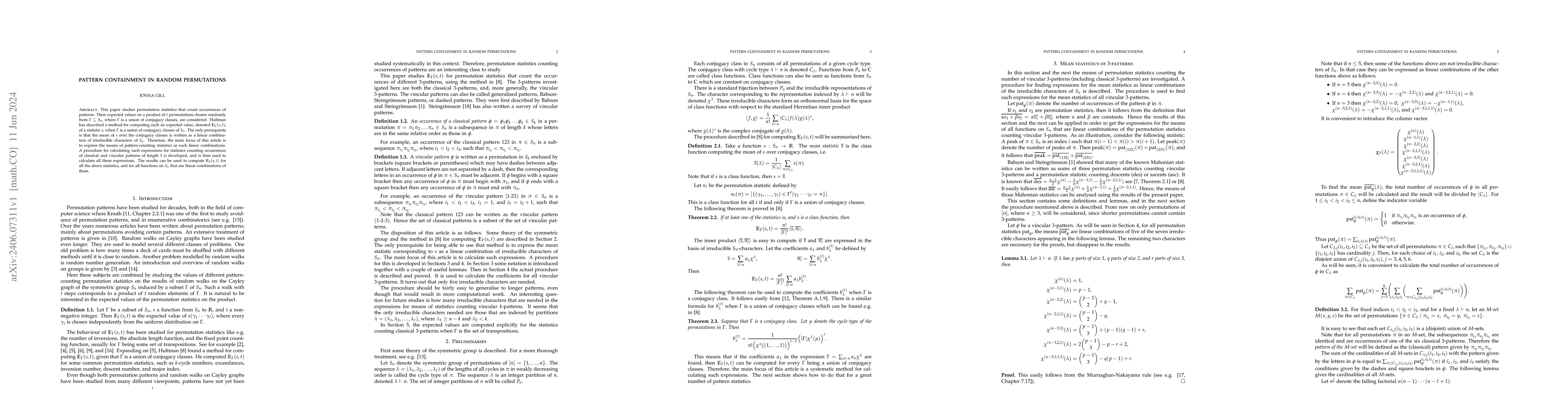 Thumbnail for Pattern containment in random permutations