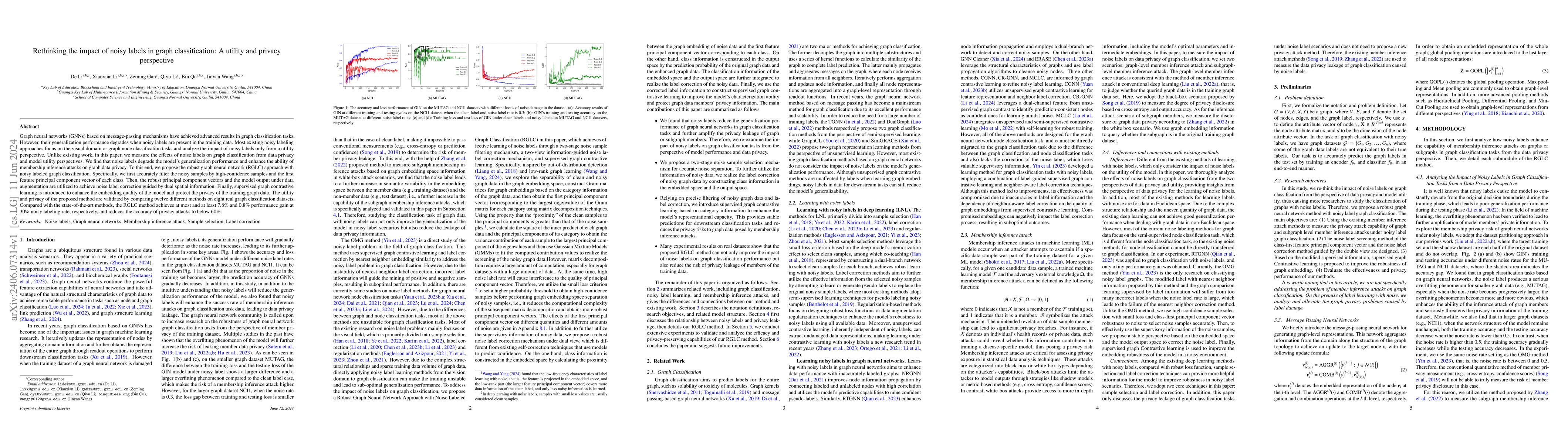 Thumbnail for Rethinking the impact of noisy labels in graph classification: A utility
  and privacy perspective