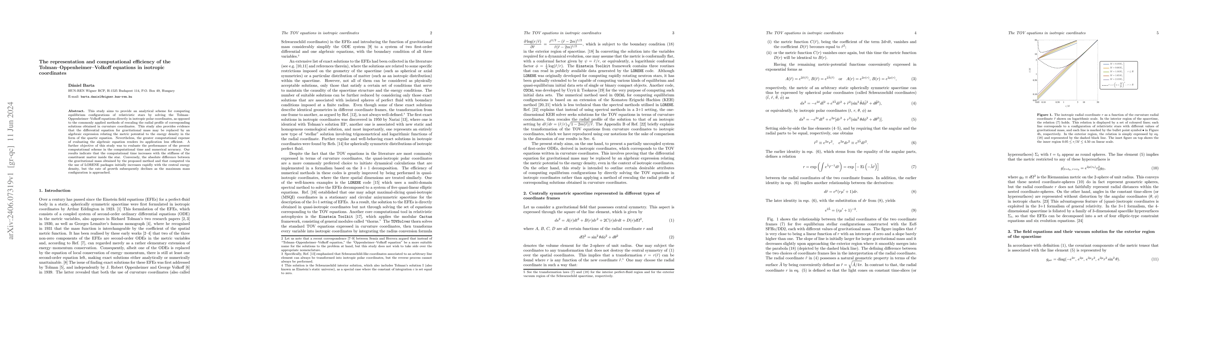 Thumbnail for The representation and computational efficiency of the
  Tolman-Oppenheimer-Volkoff equations in isotropic coordinates