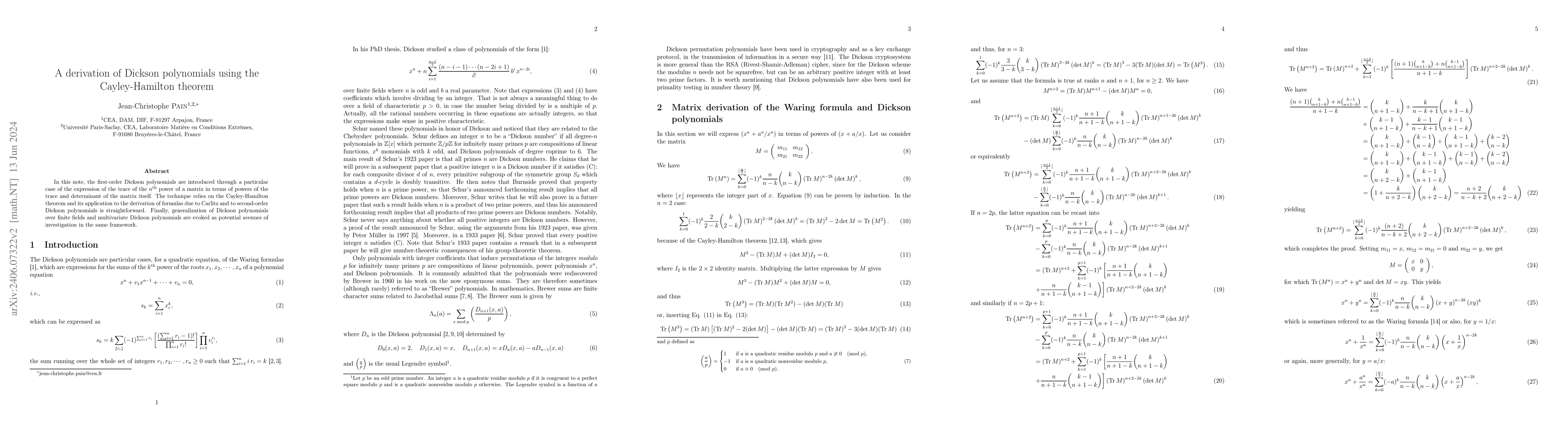 Thumbnail for A derivation of Dickson polynomials using the Cayley-Hamilton theorem