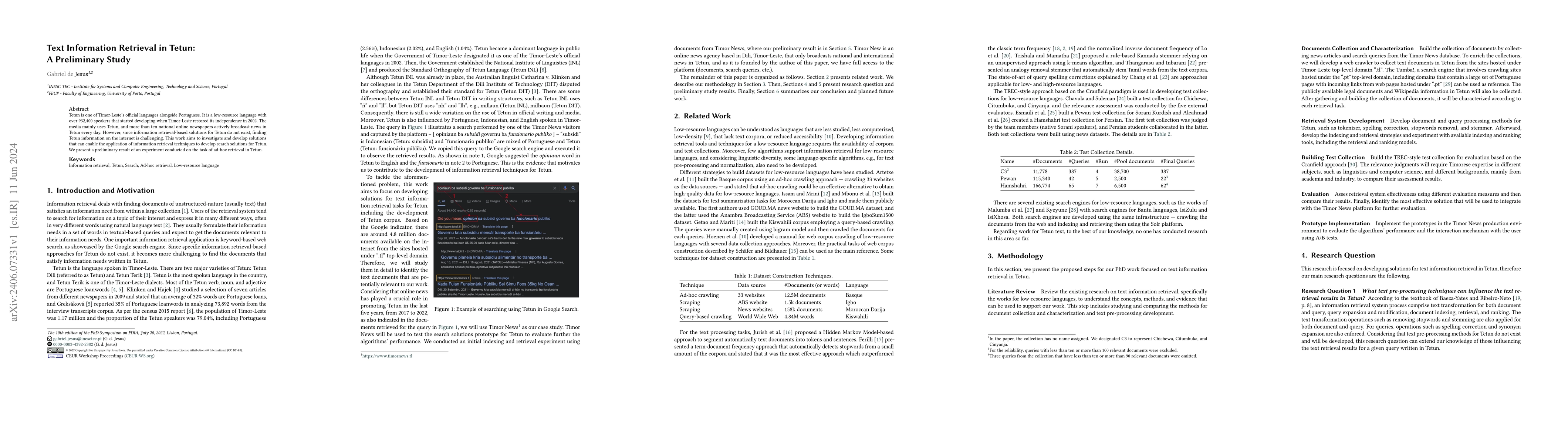 Thumbnail for Text Information Retrieval in Tetun: A Preliminary Study