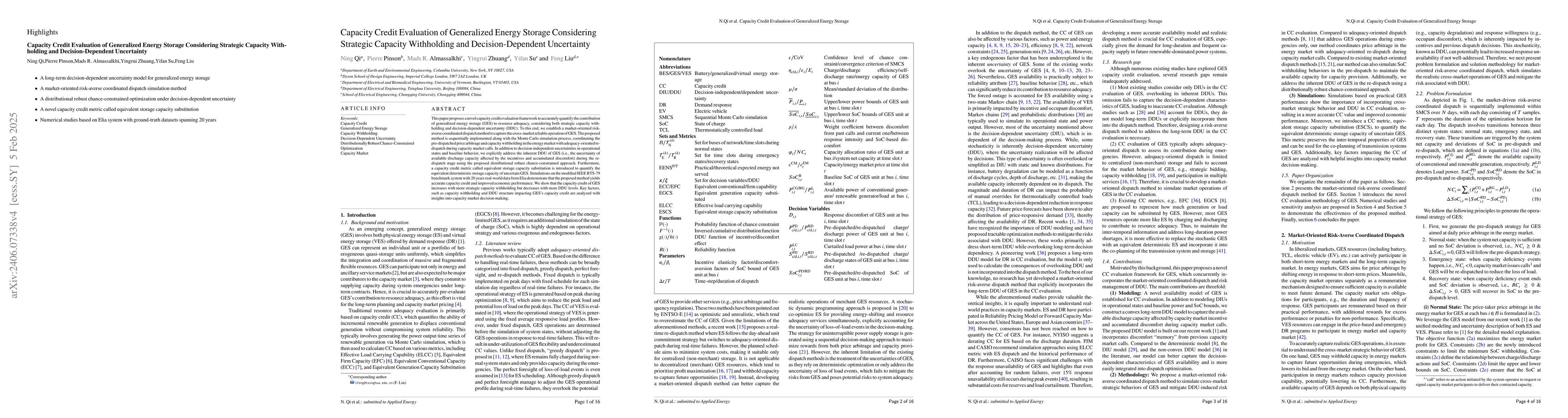 Thumbnail for Capacity Credit Evaluation of Generalized Energy Storage Considering
  Endogenous Uncertainty