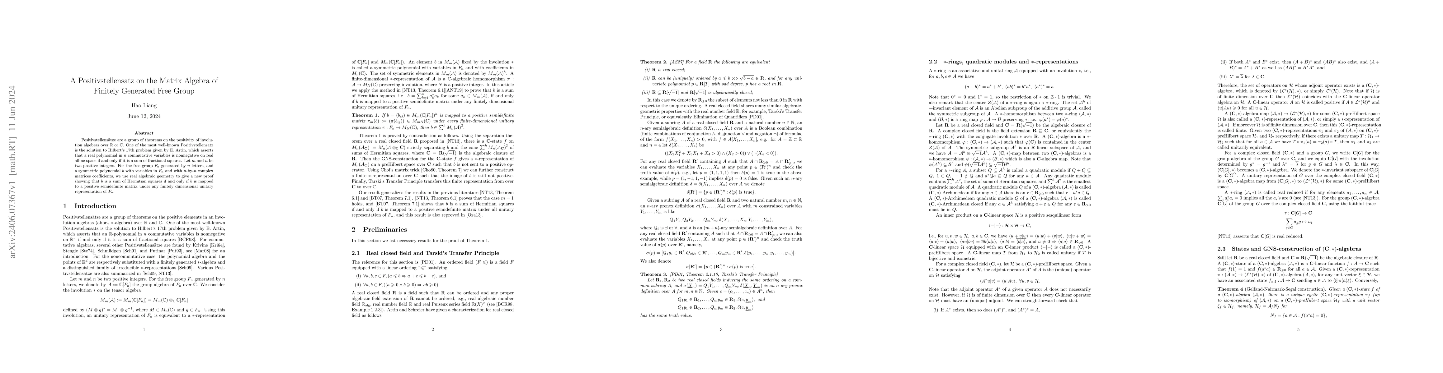 Thumbnail for A Positivstellensatz on the Matrix Algebra of Finitely Generated Free
  Group