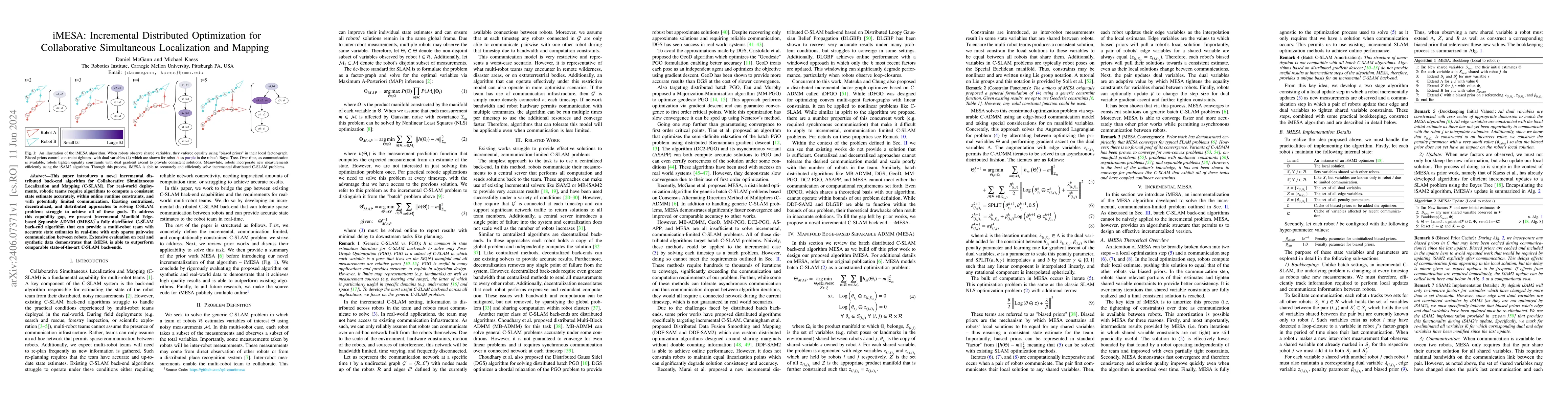 Thumbnail for iMESA: Incremental Distributed Optimization for Collaborative
  Simultaneous Localization and Mapping