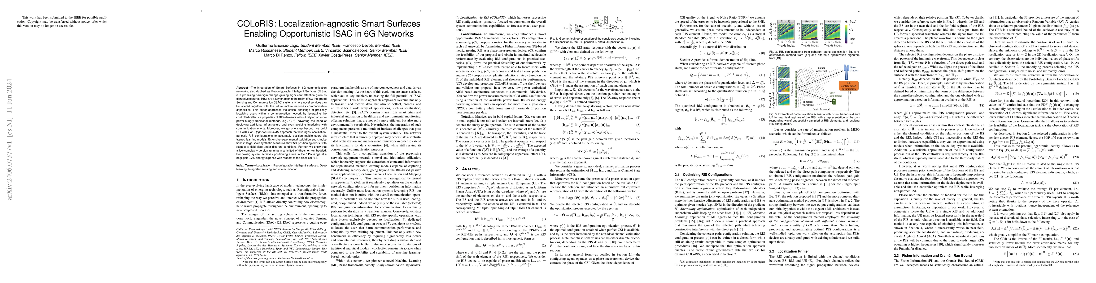 Thumbnail for COLoRIS: Localization-agnostic Smart Surfaces Enabling Opportunistic
  ISAC in 6G Networks