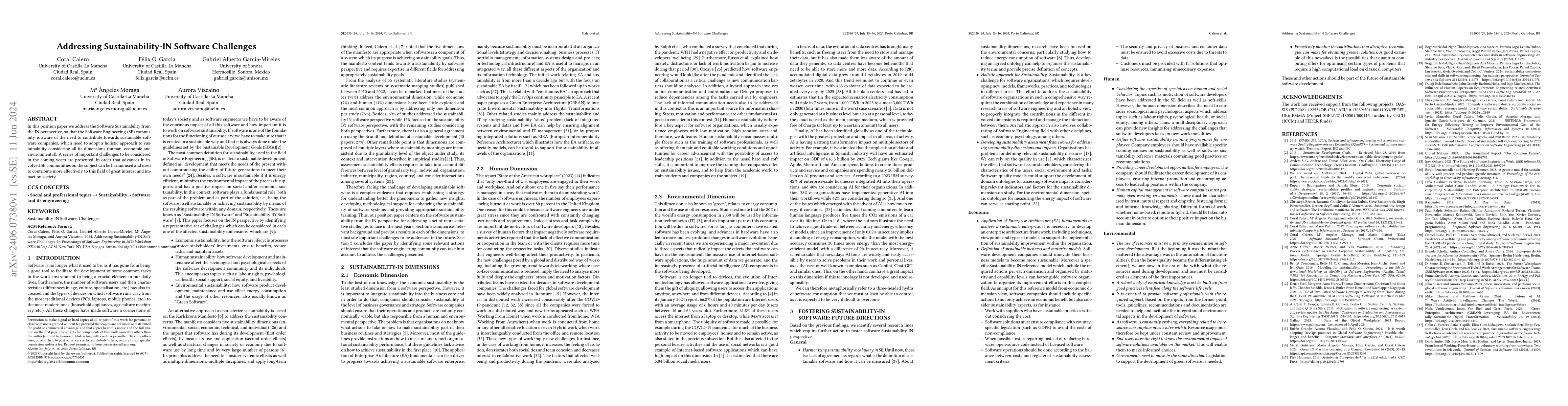 Thumbnail for Addressing Sustainability-IN Software Challenges