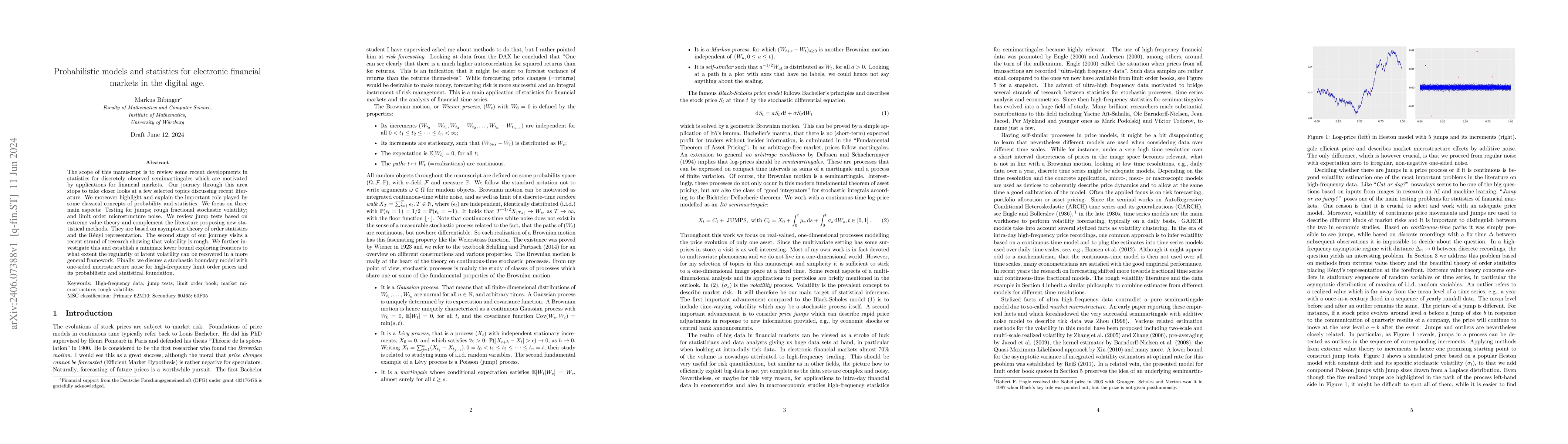 Thumbnail for Probabilistic models and statistics for electronic financial markets in
  the digital age