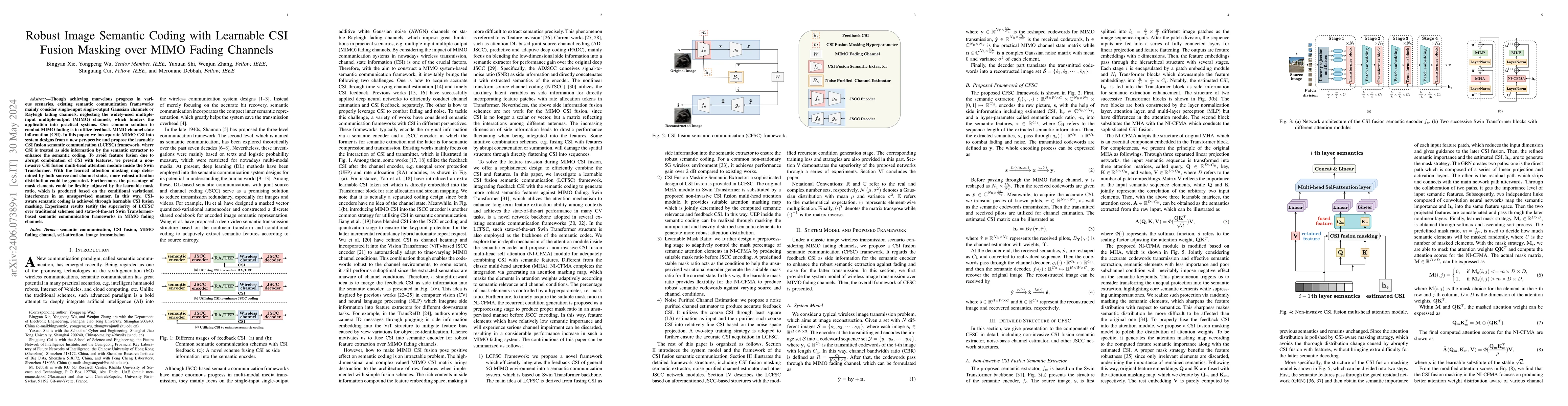 Thumbnail for Robust Image Semantic Coding with Learnable CSI Fusion Masking over MIMO
  Fading Channels
