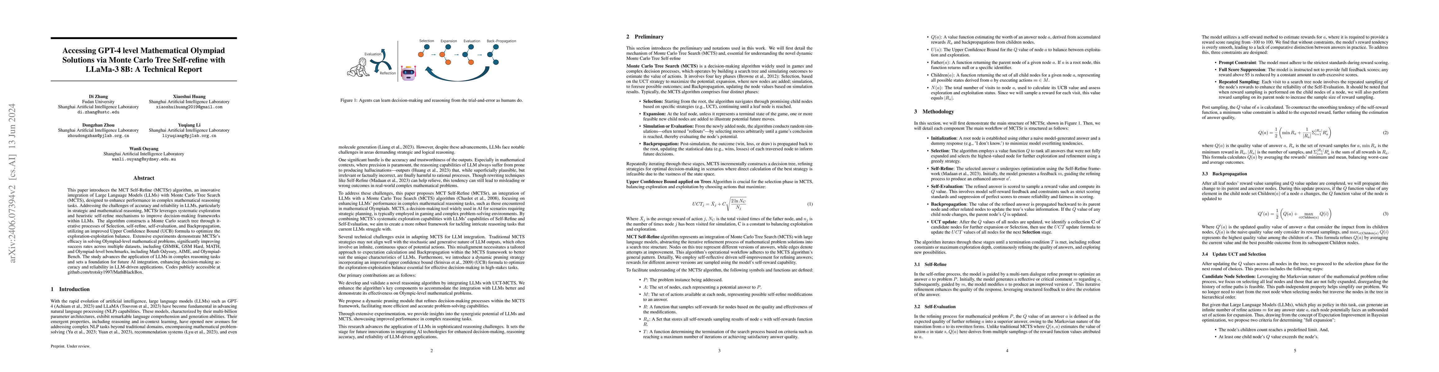 Thumbnail for Accessing GPT-4 level Mathematical Olympiad Solutions via Monte Carlo
  Tree Self-refine with LLaMa-3 8B