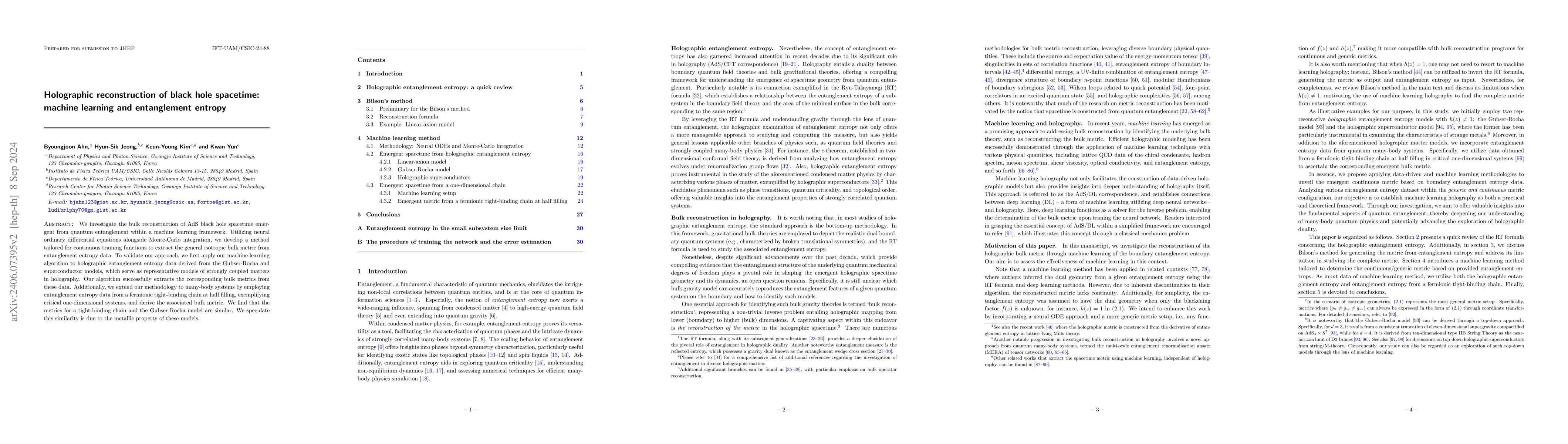 Thumbnail for Holographic reconstruction of black hole spacetime: machine learning and
  entanglement entropy
