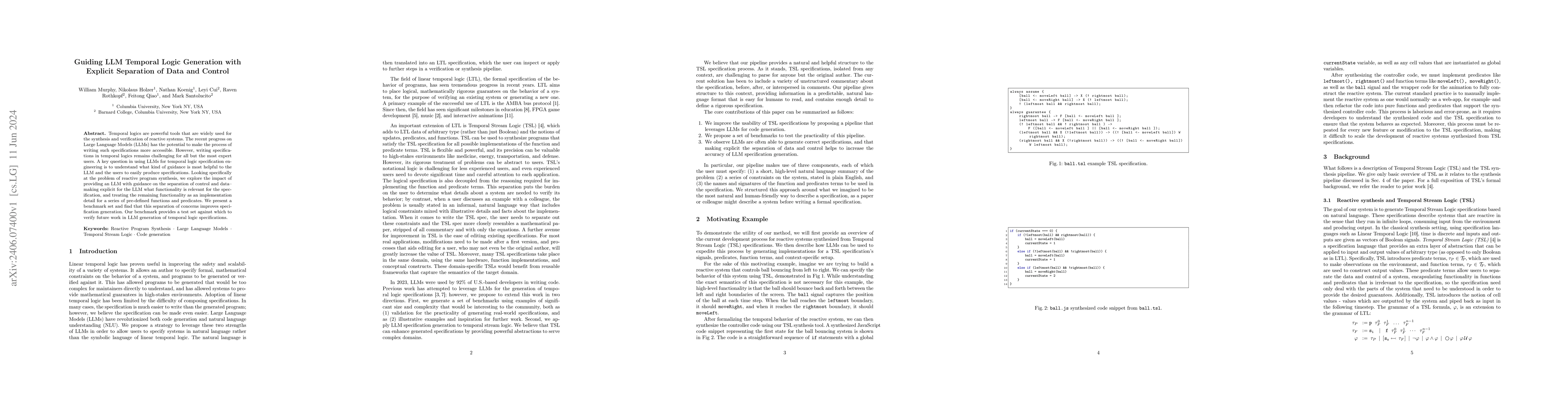 Thumbnail for Guiding LLM Temporal Logic Generation with Explicit Separation of Data
  and Control